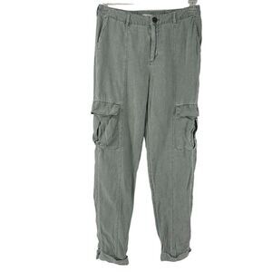 Nicole Miller Linen Cargo Pants Green Size S Tapered Cuffed Utility Breathable